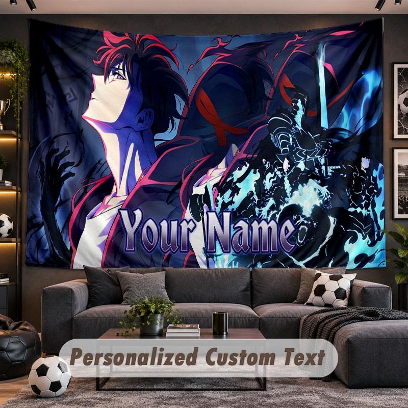 Wall Hanging Tapestry Custom NameSolo Leveling Pattern Personalized Printed Fabric Wall Decor