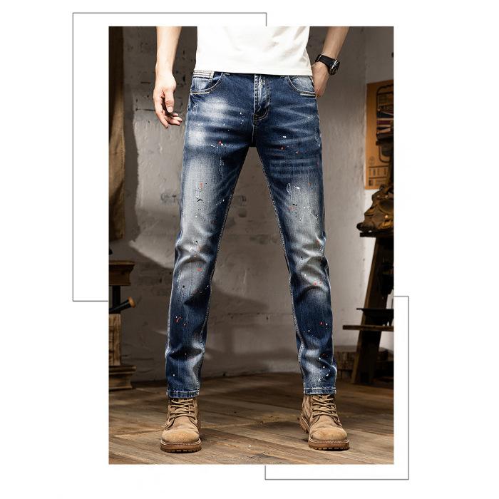 2024 Autumn And Winter New Men'S High-End Jeans Retro Splashed Paint Men'S Pants Trendy Straight Tube Simple Pants