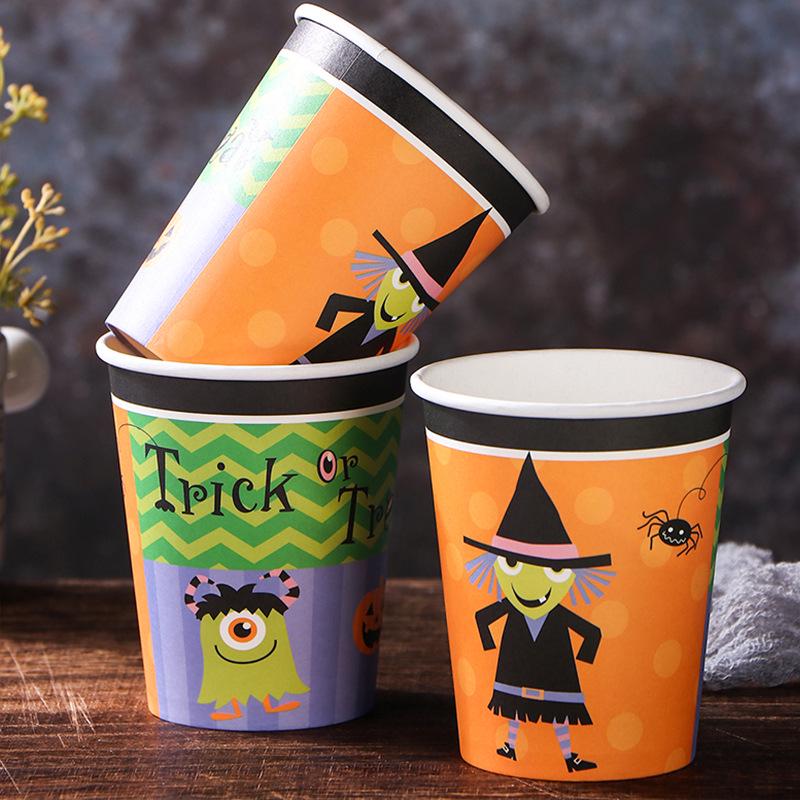 Halloween Party Disposable Tableware Set - Paper Cups, Plates, Napkins with Pumpkin & Ghost Designs