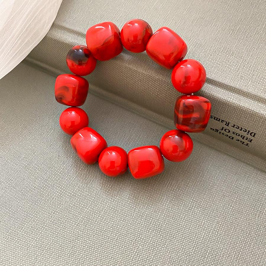 Acrylic Irregular Square & Round Beaded Bracelet - European American Fashion, Simple Niche Design, Women's Hand Jewelry.