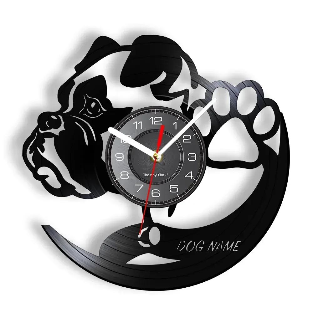Personalized Pug Dog Wall Clock with Customizable Puppy Name Vinyl Record Wall Clock Home Decoration Pet Dog Art Wall Watch