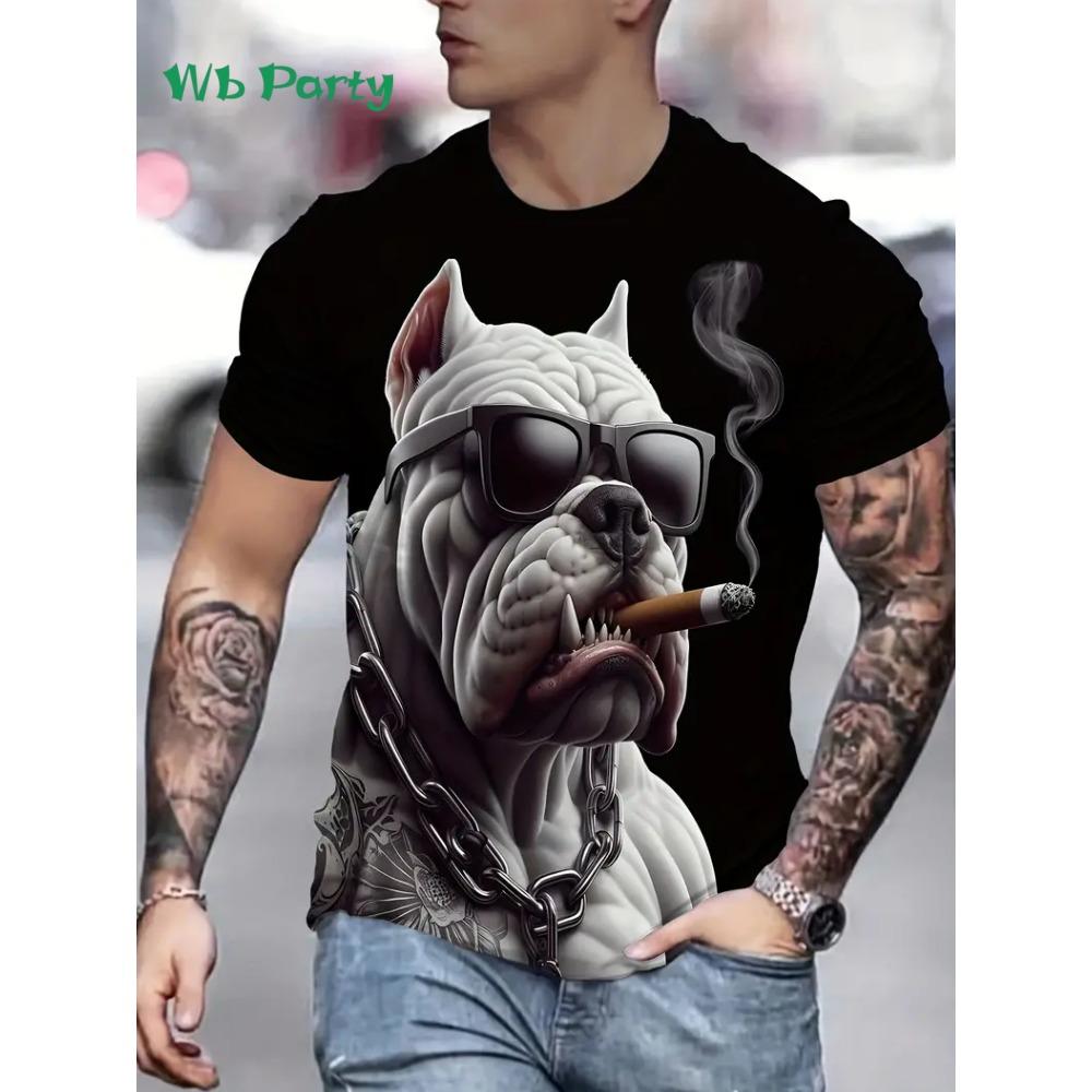 3D animal print T-shirt Summer Street men's T-shirt fashionable round neck men's top oversized men's short sleeved T-shirt