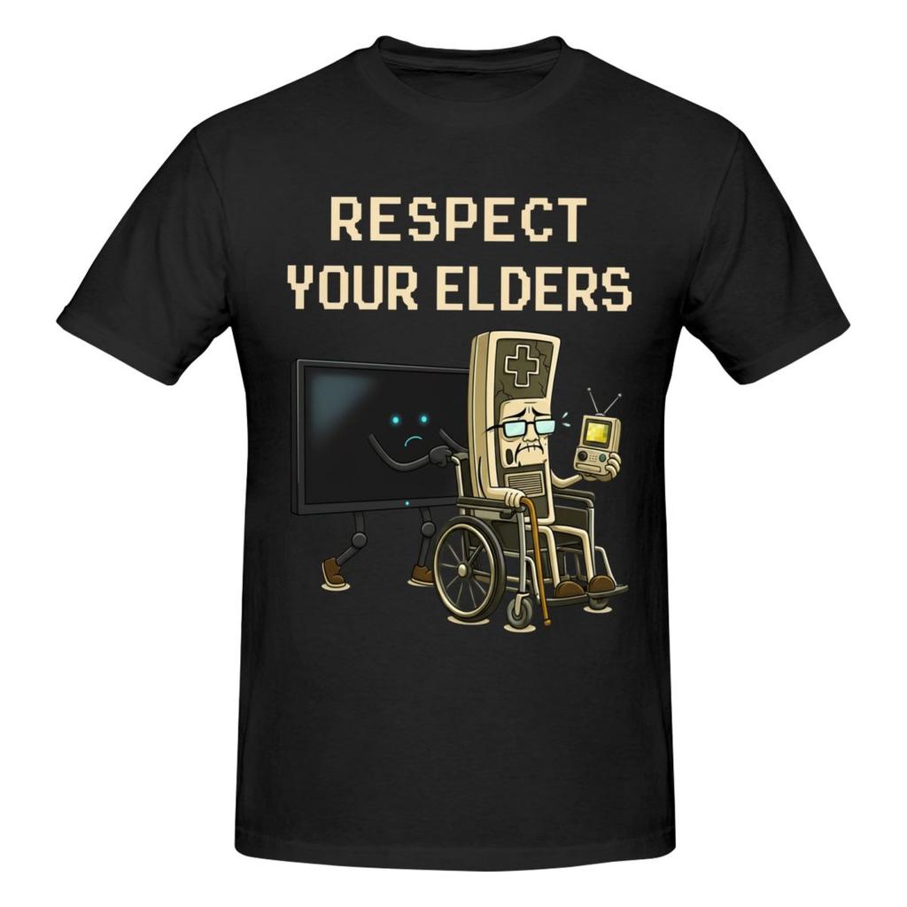 Unisex Respect Your Elders Gaming Control Retro Funny Gamer Retro T Shirt Vintage Big Size Oneck Cotton Sleeve Tshirt