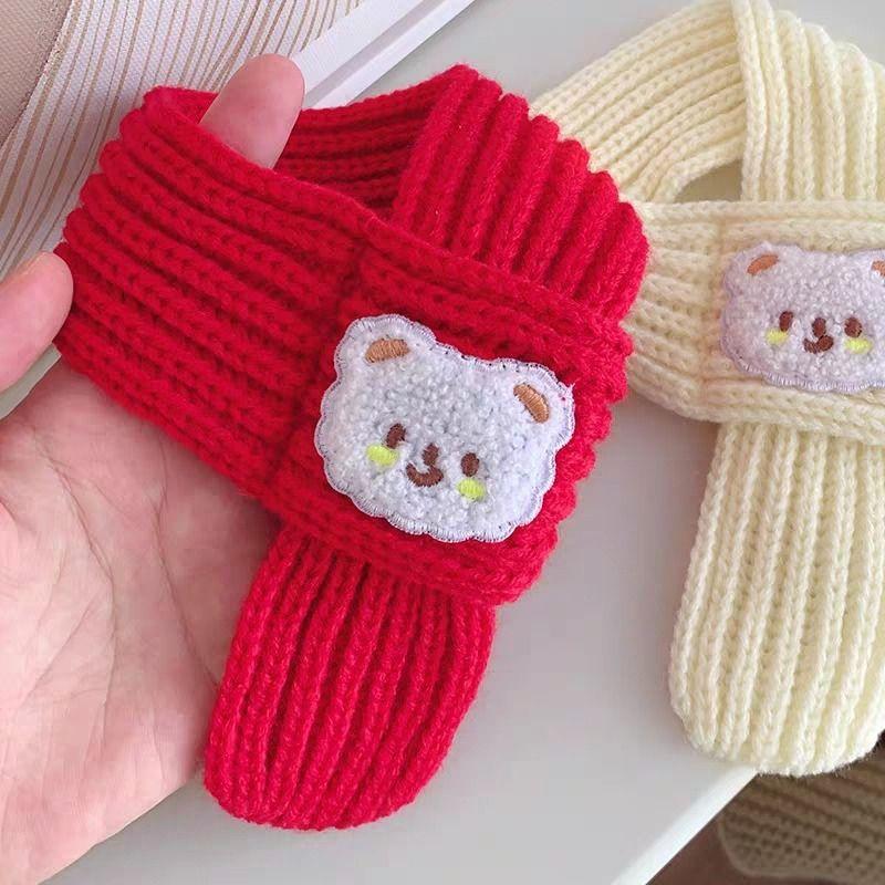 Red Pet Christmas Scarf Cat Dog New Year Bear Warm Scarf Pet Winter Knitted Scarf Cat Collar Puppy Accessories Bow Ties for Dogs
