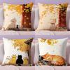 Autumn Cats Cushion Cover Soft Short Plush DoubleSided Printing Home Decor Machine Washable Pillow Case Gift