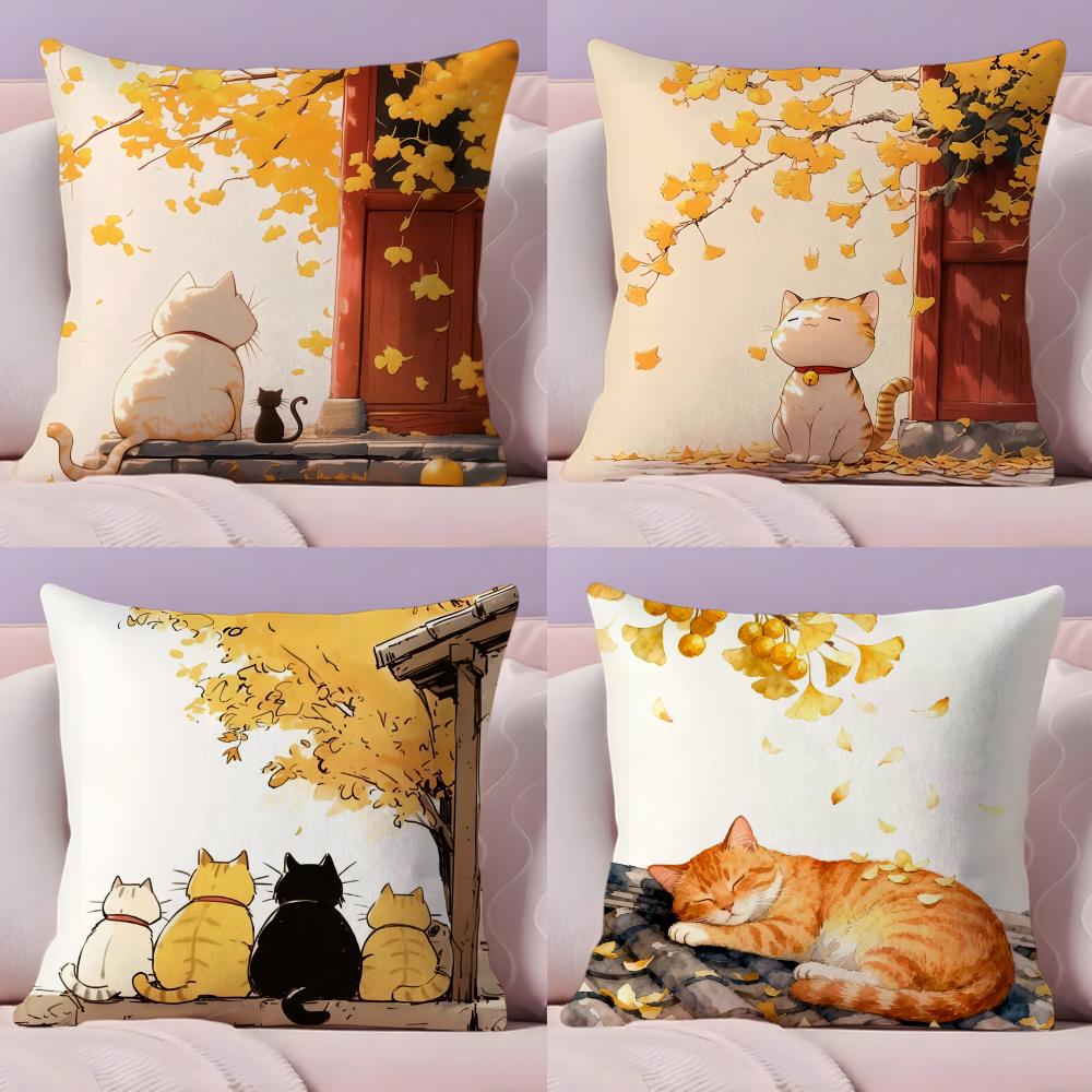 Autumn Cats Cushion Cover Soft Short Plush DoubleSided Printing Home Decor Machine Washable Pillow Case Gift
