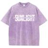 Sunlight Cotton Washed T Shirts Women Zipper Pattern Prints T-Shirts Distressed Oversized O-Neck Tops Womans Streetwear