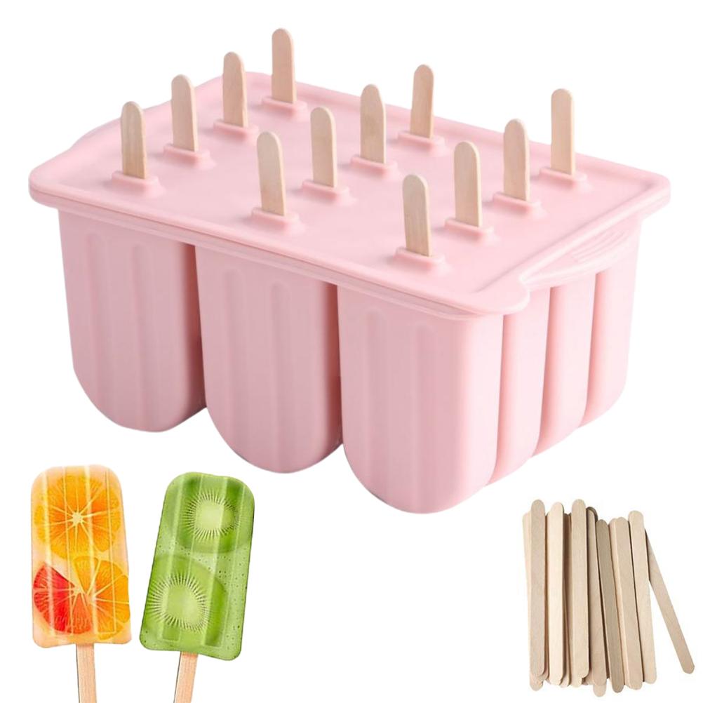 12 Cavity Silicone Popsicle Mold With Lid DIY Ice Cream Lollipop Maker