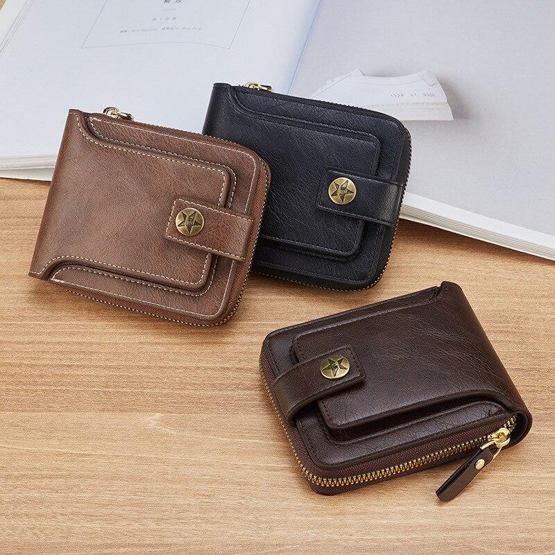 Leather Men’s Wallet Luxury Mens Purse Male Zipper Card Holders with Coin Pocket Wallets Gifts for Men Money Bag