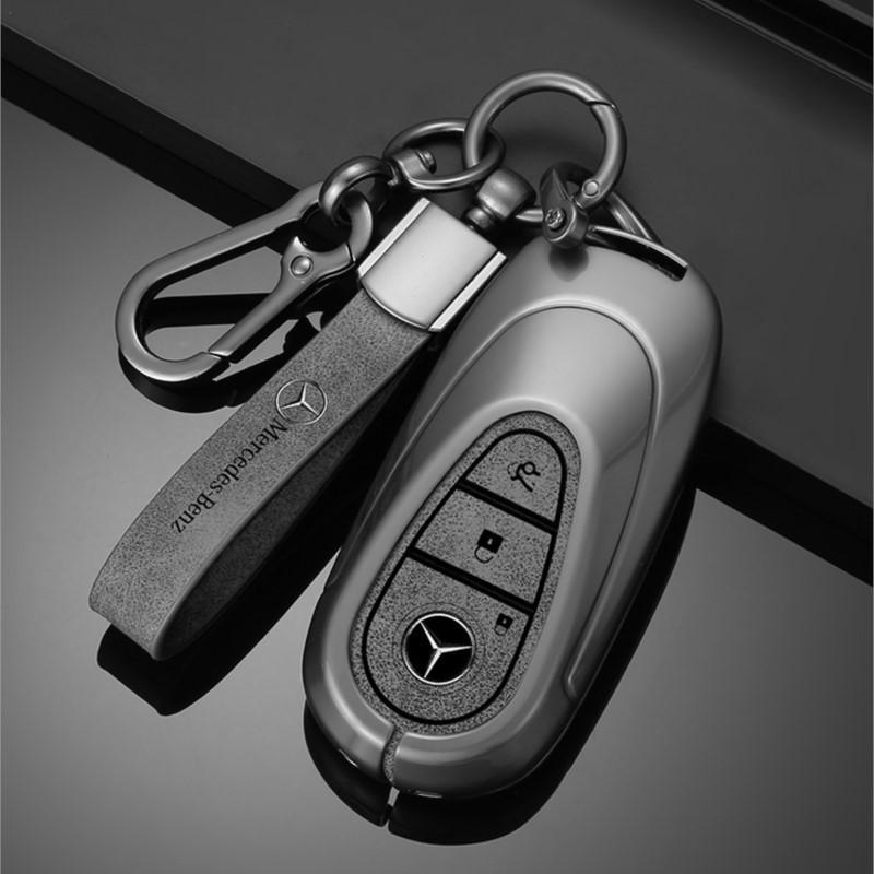 Metal Leather Car Remote Key Case Cover Shell for Mercedes Benz 2022 C S Class W206 W223 S350 C260 C300 S400 S450 S500 Accessory