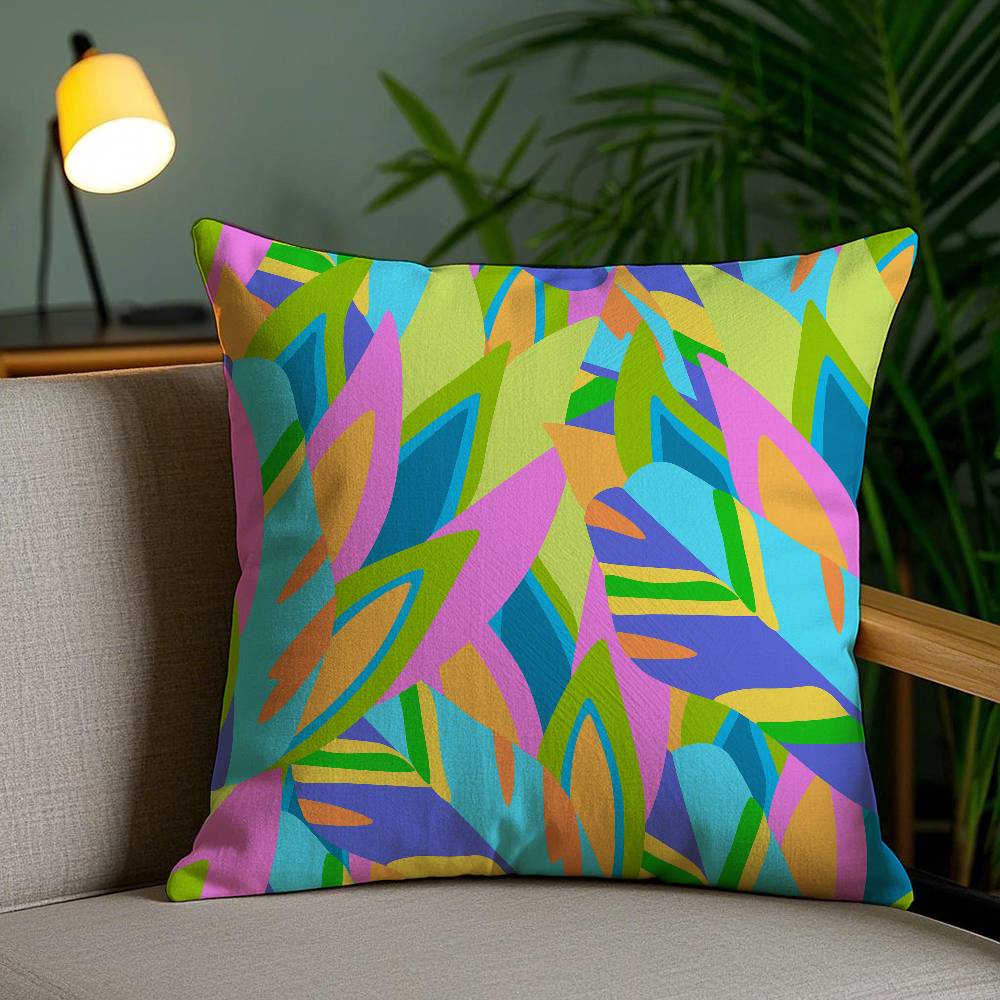 Abstract Colorful Pattern Pillow Case Plush Fabric Soft Pillowcase Double Sided Print Sofa Cushion Cover Throw