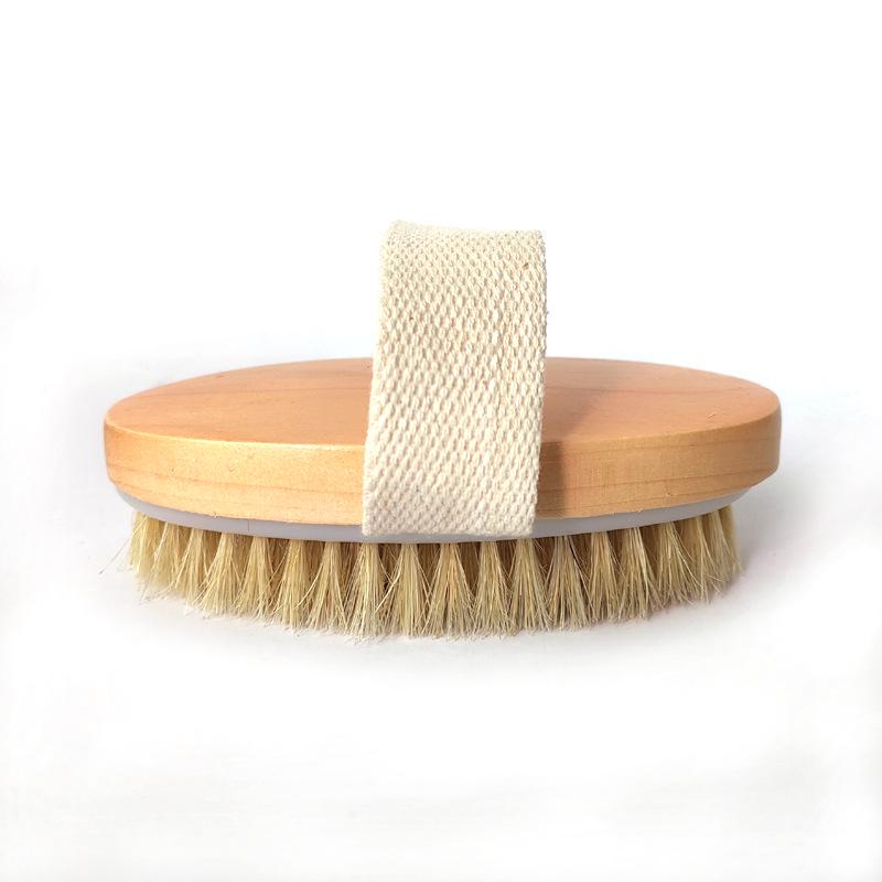 Handheld Solid Wood Bath & Massage Brush with Bristles