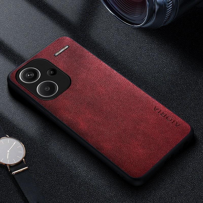 Xiaomi Redmi Note 13 Pro Plus 5G 4G için Premium Lüks Deri Telefon Kılıfı İş Tarzı Düz Renk kapak funda