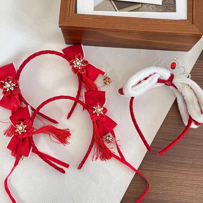 Bandeau pour le Nouvel An Chinois à pompons Fleur Hanfu Bandeau pour cheveux Simple Couronne Coiffe Fille