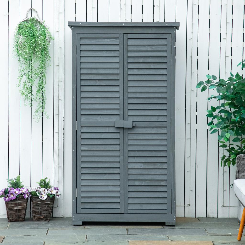 39.5 X 79cm Fir Wood Garden Shed - Grey
