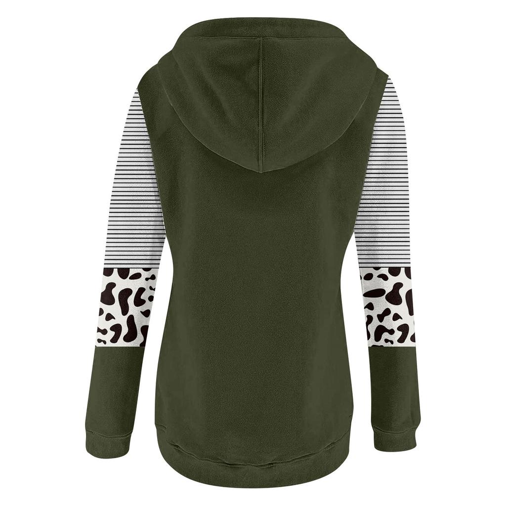 Women's Casual Fashion 2022 Cows Stripes Print Long Sleeve Pullover Hooded Top