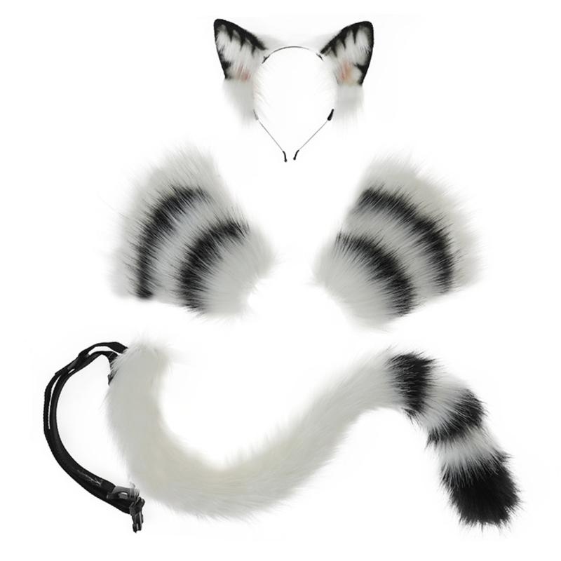 Cute Anime Beast Tail Cat Ear Headband Paw Gloves Set Lovely-Fox Tail Themed Party Costume Cosplay Props for Festivals