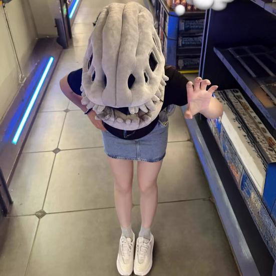 Dinosaur Skeleton Costume Realistic Plush 3D Dinosaur Skull Headpiece And Spine Costume Set for Halloween Cosplay