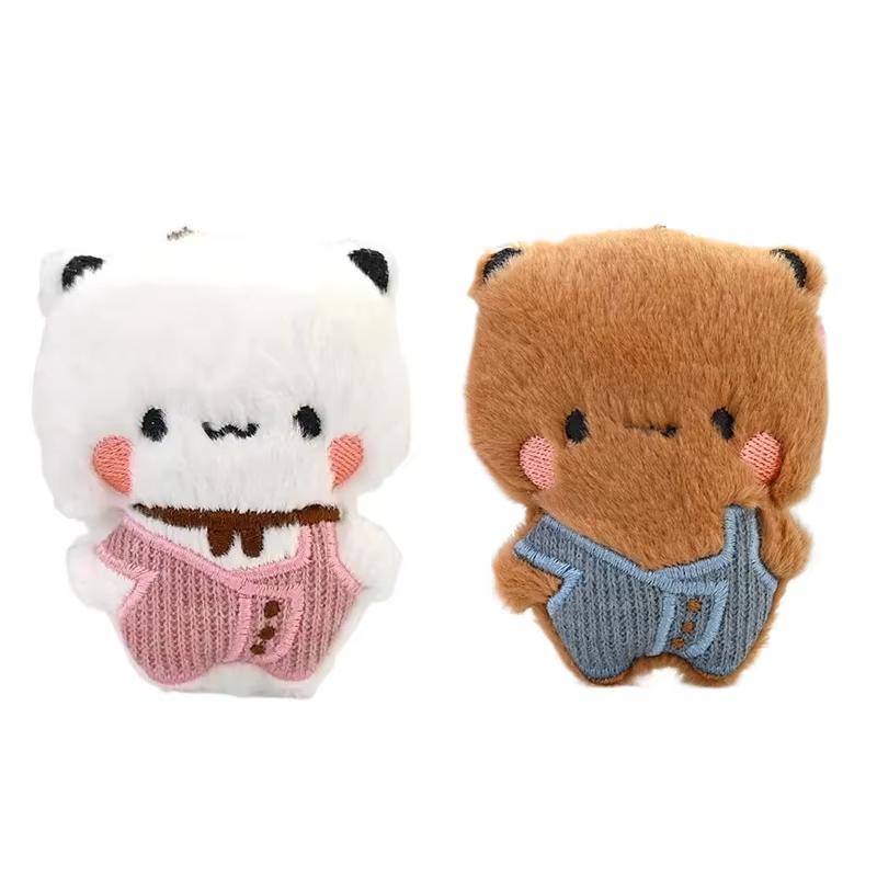 Cute Bubu Dudu Plush Keychains Soft Fluffy White & Brown Teddy Bear Bag Charm, Kawaii Stuffed Animal Pendant for Backpacks