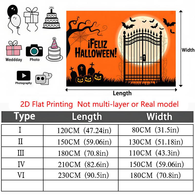 Party Backdrop Halloween Flat Spooky Graveyard Pumpkins Gate Bats Photo Booth Decor Outdoor Party Decor