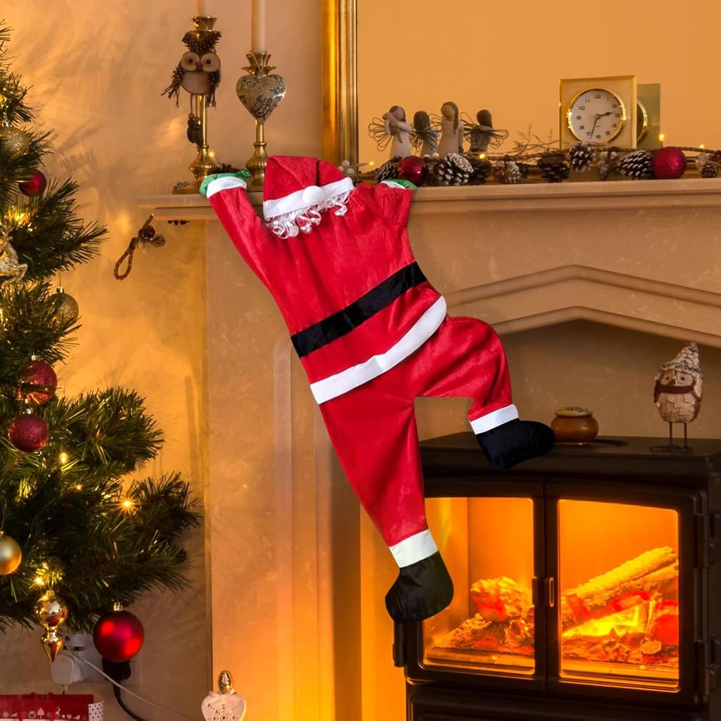 Kletternder Weihnachtsmann für Außen, Weihnachtsdeko zum Aufhängen an Dach, Dachrinne, Traufe, Kamin, Baum, Fenster, Neujahrsdekoration