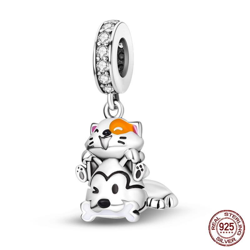 Real Copper Pink Rabbit Cat Dog Animal Charms Beads Fit Qikaola Original Bracelets Diy Birthday Jewelry Making