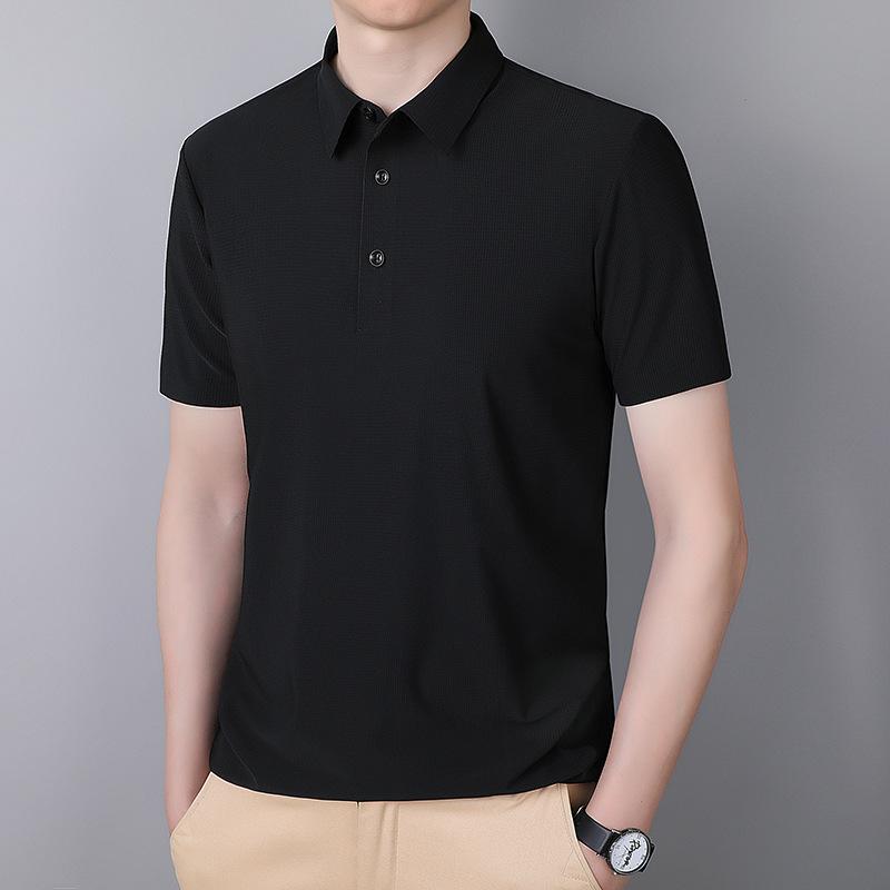 Large Size Short Sleeved Ice Silk POLO Shirt Men's Solid Color Business Quick Drying Top Seamless Men's Casual T-shirt