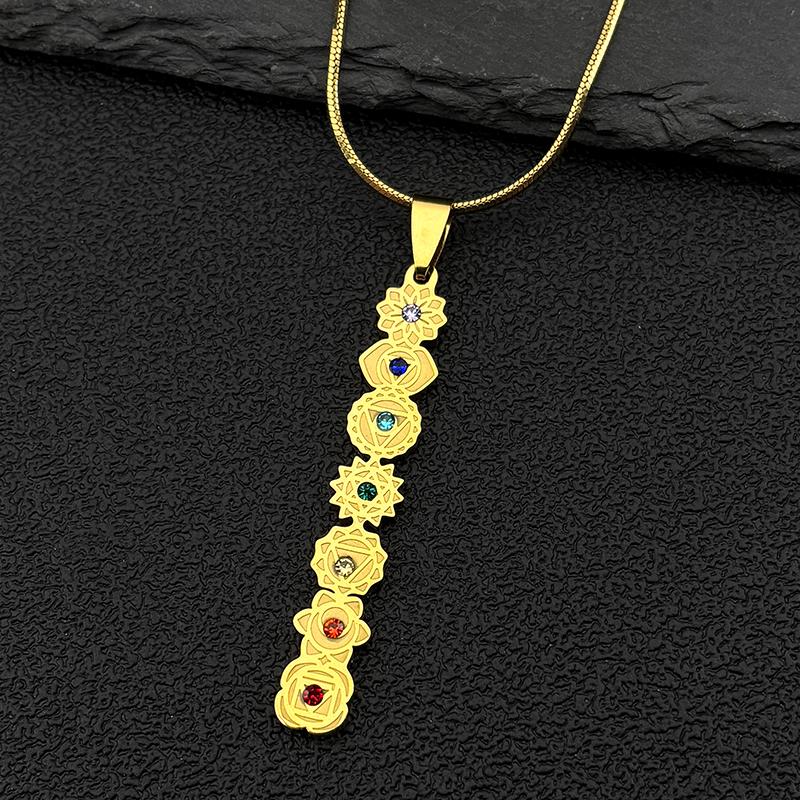 Yoga 7 Chakra Birth Flower Pendant Necklace for Women Girls Stainless Steel Gold Color Reiki Healing Amulet Jewelry Gift