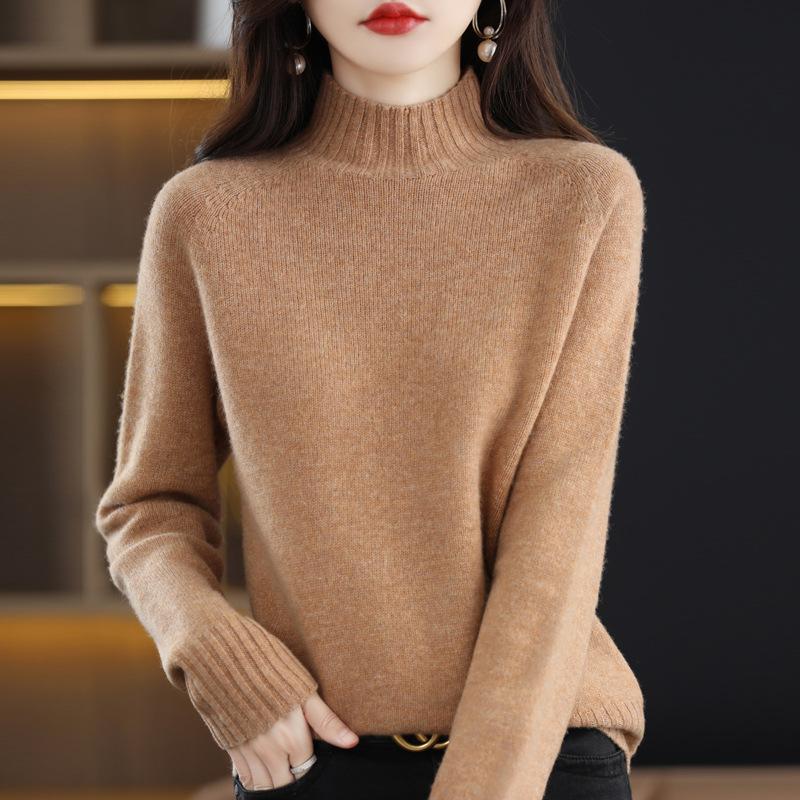 Seven-needle Flat Half Turtleneck Cardigan for Women In Autumn and Winter Simple and Versatile Cashmere Knitted Base Sweater Thick