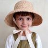 Straw Cap for Kids Girl Vintage Wide Brim Sun Hat Breathable Sunproof Bucket Hat Child Outdoor Beach Headwear Visor-Cap