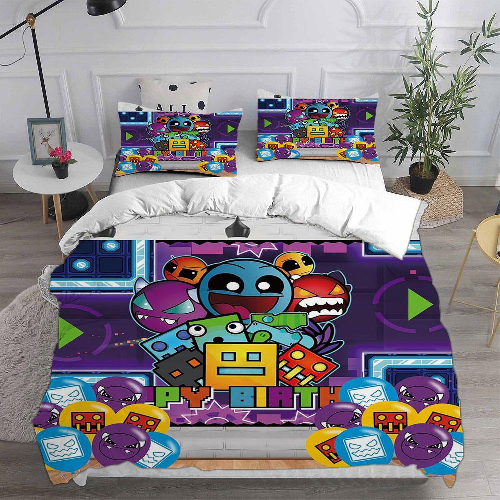 Geometry Dash Bedding Sets Comforter Quilt Bed Cover Duvet Cover Pillow Case 2-3 Pieces Sets Kids Adult Size