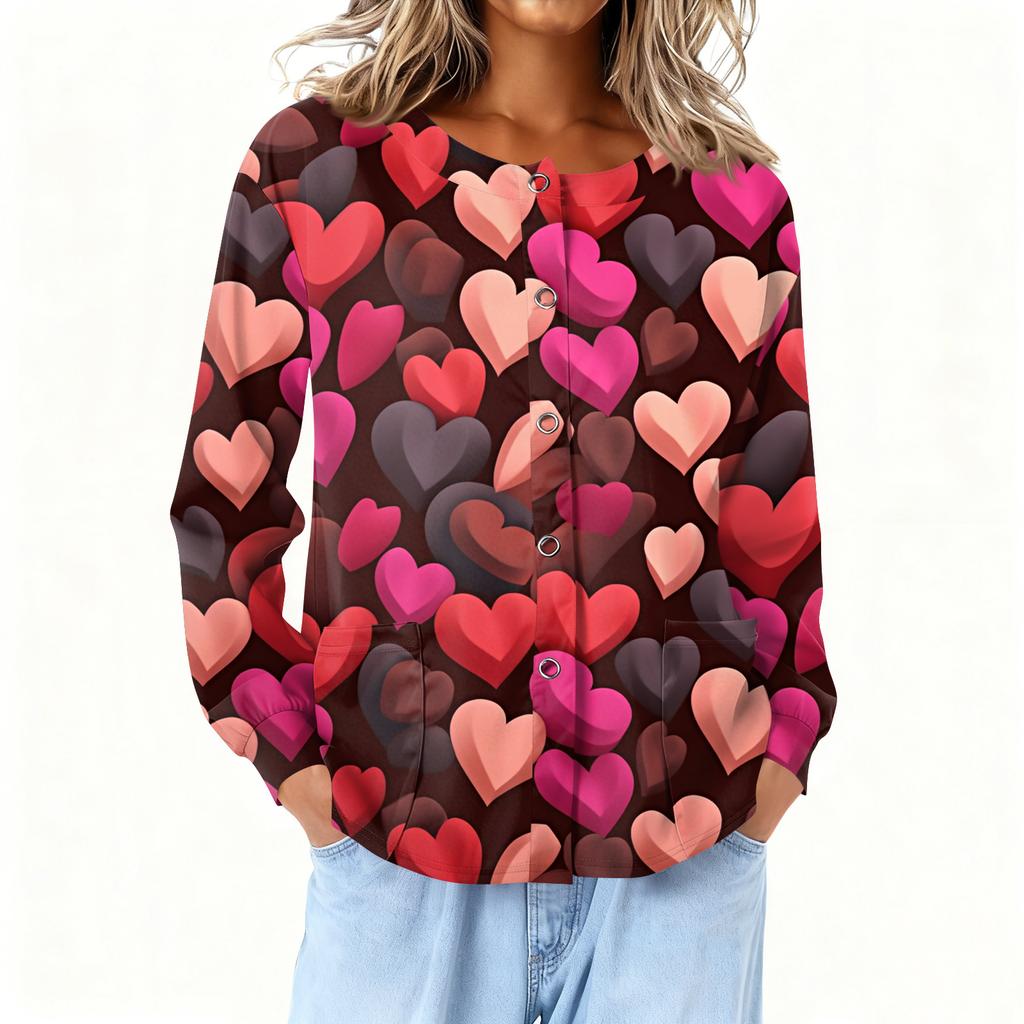 Dámské dlouhý rukáv tištěné kapsa pracovní stojáček jednořadé ochranné overaly kardigan bunda top