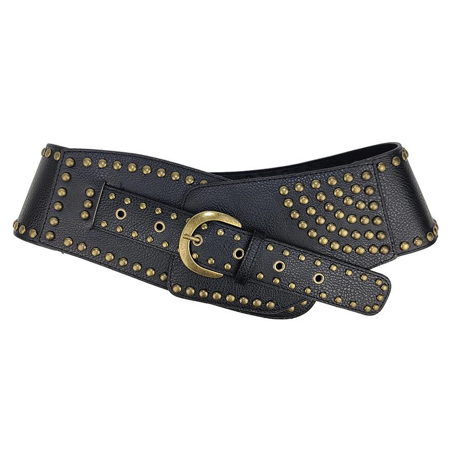 Wind Rivet Retro Belt Vintage Wide Belt Women Wide Waist Seal Outer Cover Spice Girl Wear
