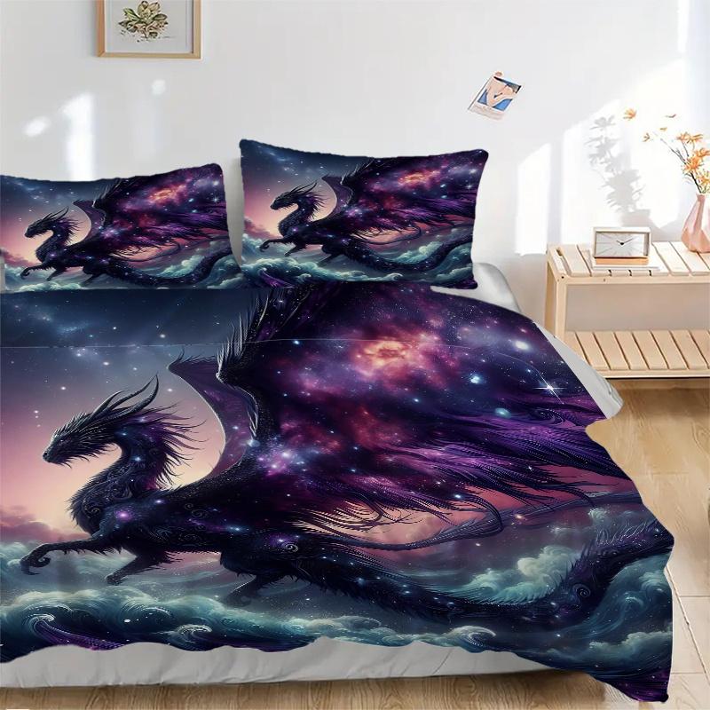 3pcs Cosmic Dragon Soaring Through Celestial Waves Printed Bedding Set, Soft and Comfortable Quilt Cover for Bedroom, Guest Room (1 Duvet Co