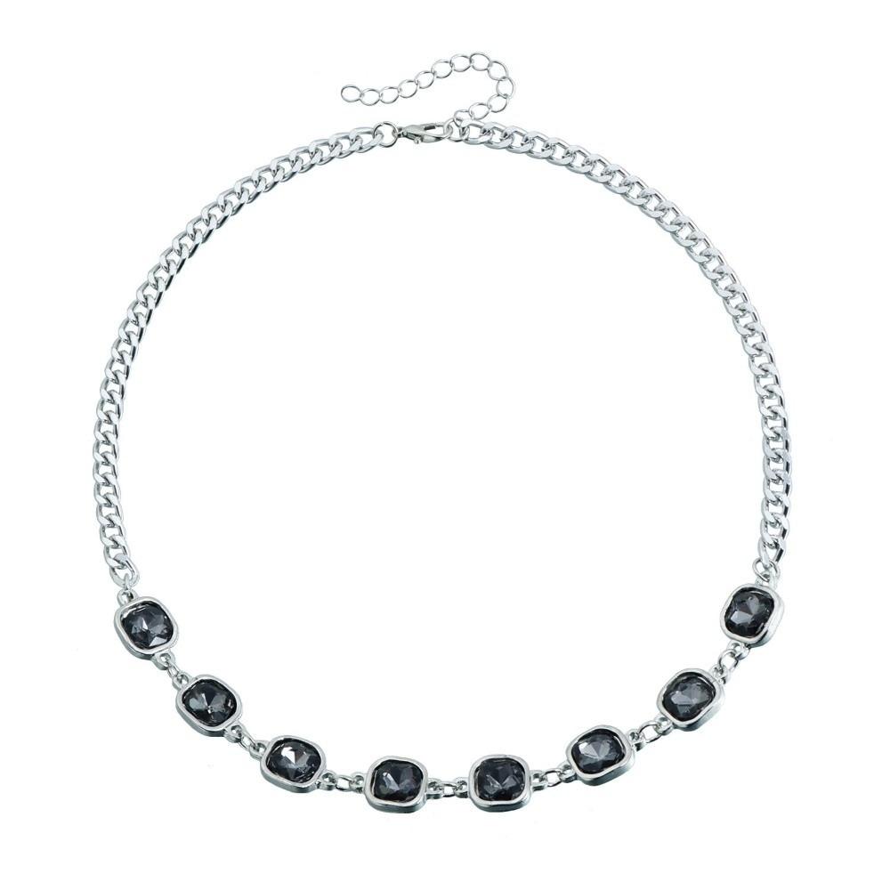 Simple Alloy Rhinestone Jewelry Square Black Necklace Earrings Hand Chain Geometric Women's Fashion Jewelry Bride