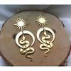 Celestial Sun Moon Brass Earrings with Snake Charm