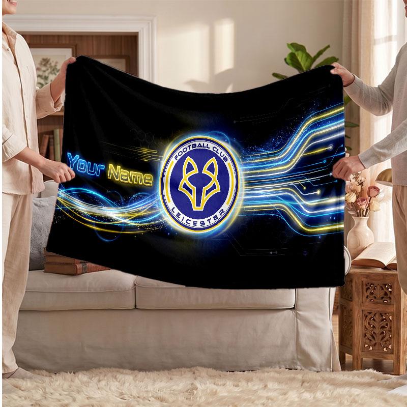 Leicester City Personalized Fleece Blanket With Football Logo, Custom Name Text Soft Warm Home Throw Blanket