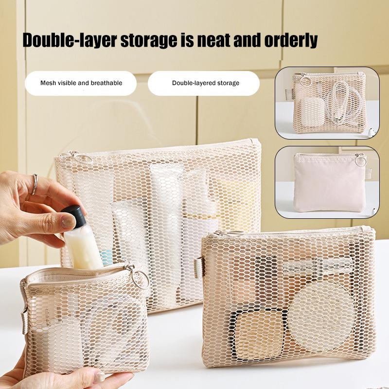 Travel Makeup Storage Bags Mesh Coin Purse Simple Portable Mini Bag Multi-Purpose Square Bag Double-Layer Zipper Card Holder