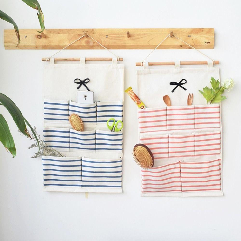Linen Fabric Wall Hanging Storage Bag Wall Mounted Wall Hanging Organizer Living Room