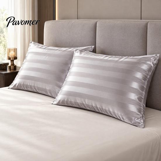 Bed Pillow Protector Striped Satin Pillowcase, Silky Smooth Cover, Gentle on Hair Soft & Skin, Glossy Solid Color Sham for Bedroom Decor, 30"x20"
