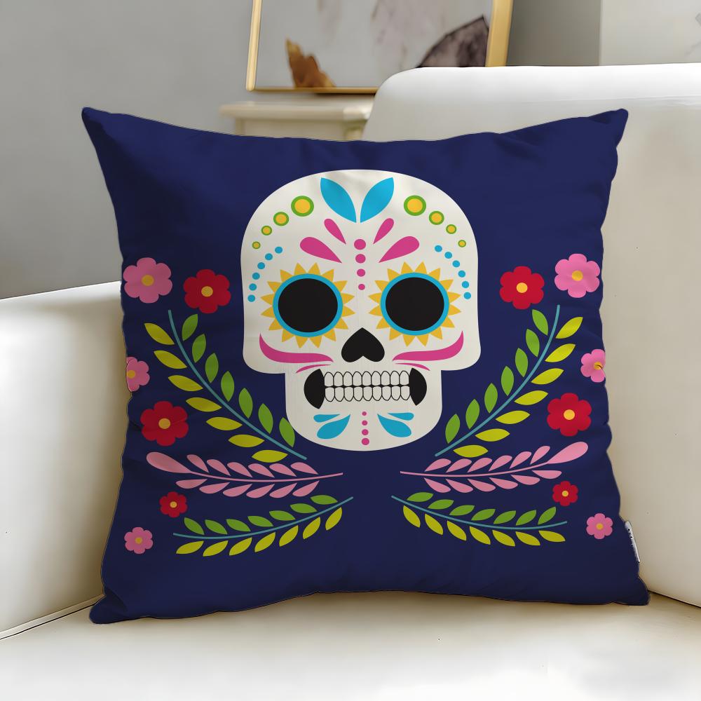 holiday Mexico Easter Flower Skeleton Cushion Cover Soft & Easy-Wash Pillow Case – Versatile for Couch, Bed, Travel and Office