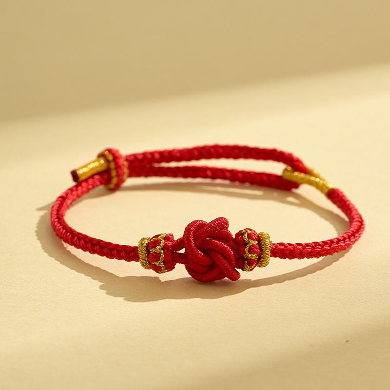 2026 Year of the Dragon Red String Bracelet with Vajra Knot - Handmade Amulet for Men and Women