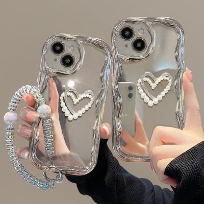 Applicable To Apple 15 Mobile Phone Case IPhone 14promax Three-dimensional Pearl Love Heart 13/12 Silver Plating 11 Silicone 6