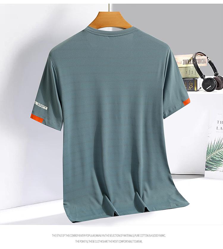 Ice Silk Men's Quick-Dry Short Sleeve T-Shirt, High Elastic, Breathable, Summer 2023 Casual Loose Fit Sports Top