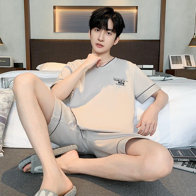 

Полосатый хлопок летняя мужская пижама комплект из 2 предметов мужской шорты ночная рубашка повседневная домашняя одежда для молодых мальчиков одежда для отдыха Прямая поставка L for 50-62kg