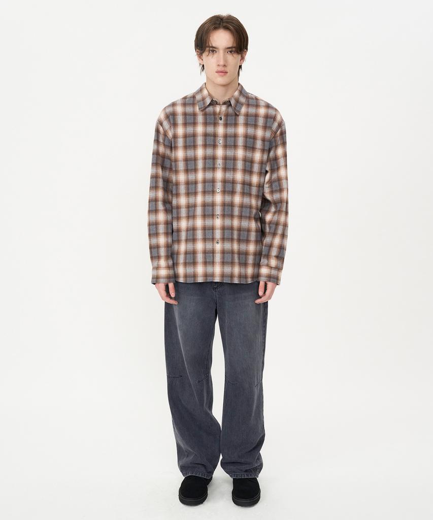 INSILENCE Cotton Flannel Check Shirt Brown