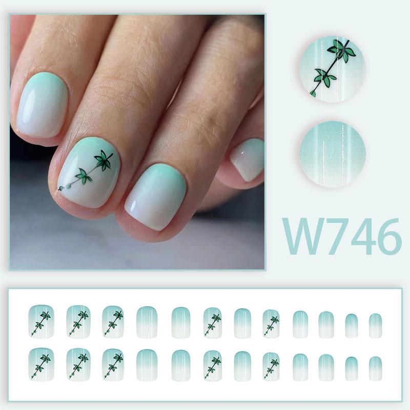 Fashionable Green Leaf Nail Stickers - Short Style, Natural, Mix & Match Manicure