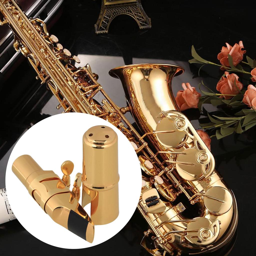 Yibuy Golden Brass #7 B Flat Tenor Saxophone Mouthpiece Kit with Cap, Delicate Design, Deformation Resistant, Brass, 115mm