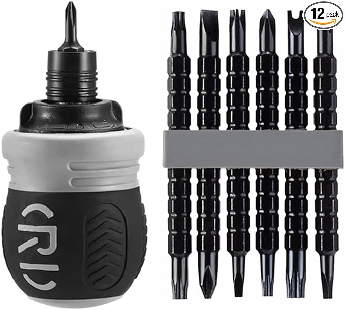 Ratcheting Screwdriver Set,12-in-1 Multi-bit Stubby Screw Driver Set-Adjustable Length,Reversible Dual End,Portable