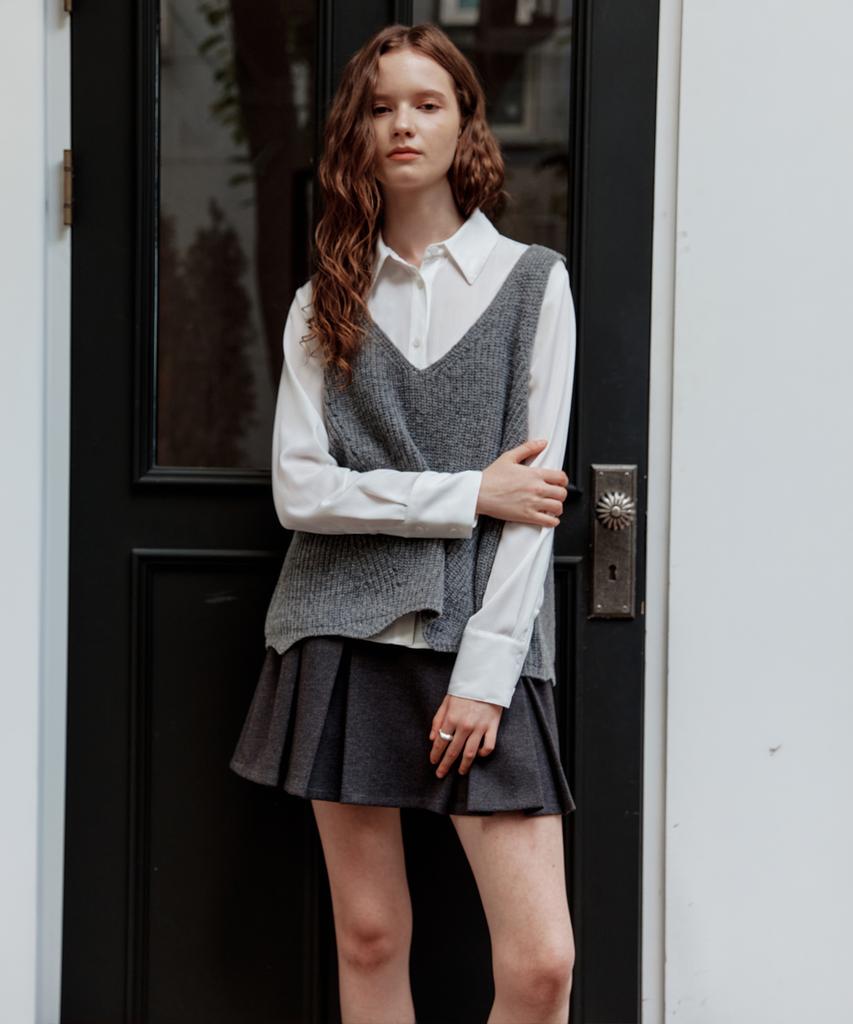 ZEROSTREET Fore V-Neck Wool Vest / Gray